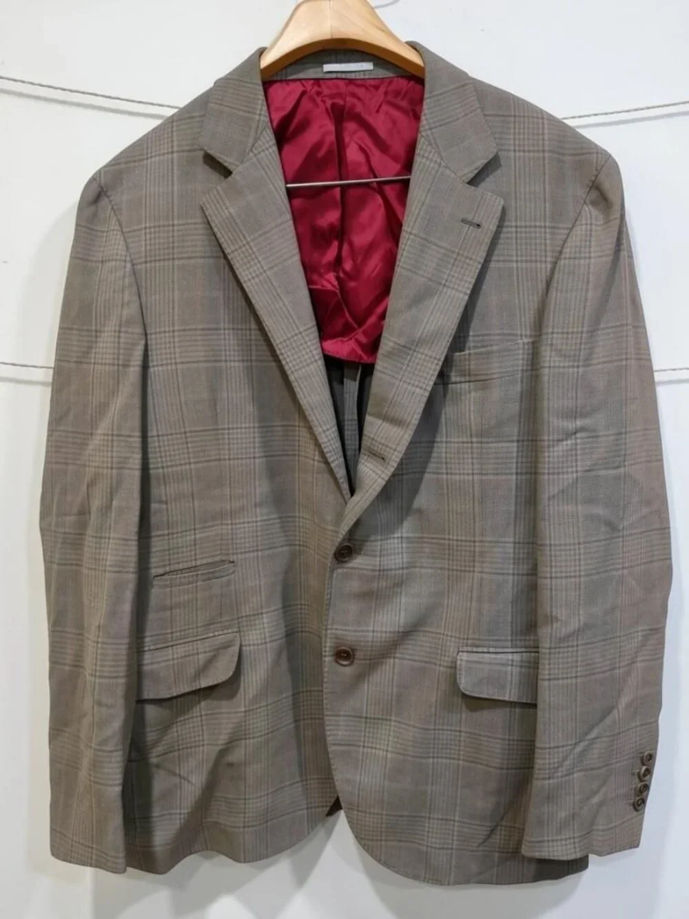 Brunello Cucinelli Gray/Salmon Plaid Blazer Size 56 100% Linen. Display Model